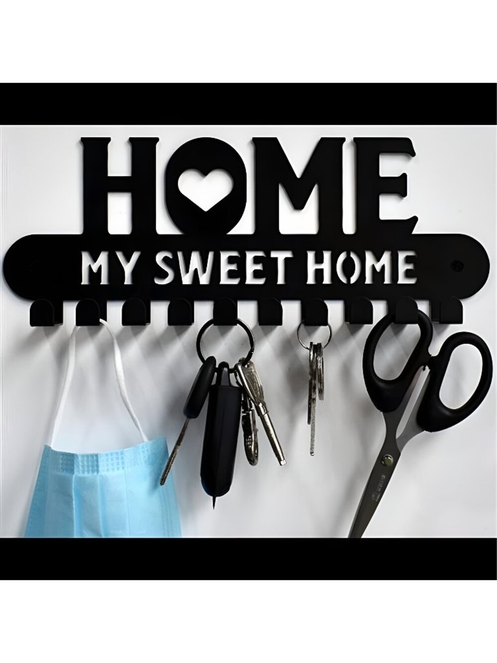 Black Metal Key Holder Hooks Sweet Home Wall Hanger ,10 Hook Racks